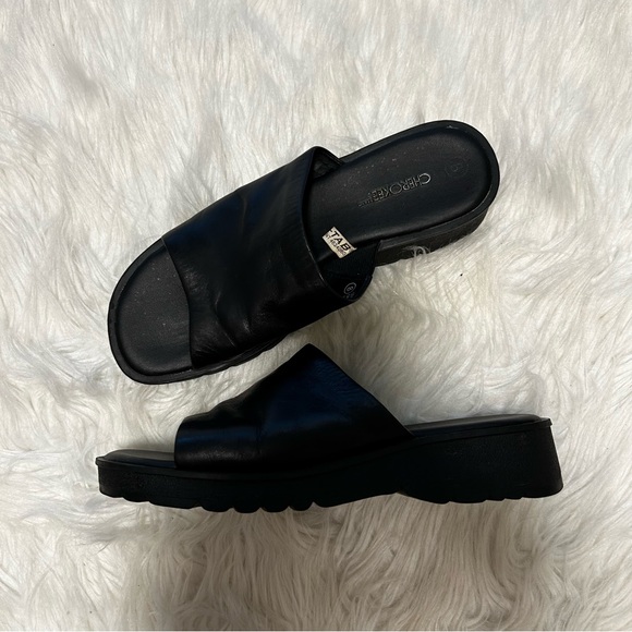 Vintage Cherokee Black Leather Chunky Platform Slip On Sandal Size 8 - Picture 10 of 12